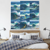 Toile Océan Abstrait Moderne -Toile Côtière Sarcelle- Ar (Insitu(Chambre))