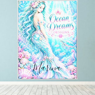 Toile Océan Pastel Bleu Rêves Princesse Sirène Fantaisie