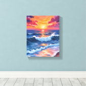 Toile Ocean Sunset Beach Waves Watercolor (Insitu (Plancher de Bois))