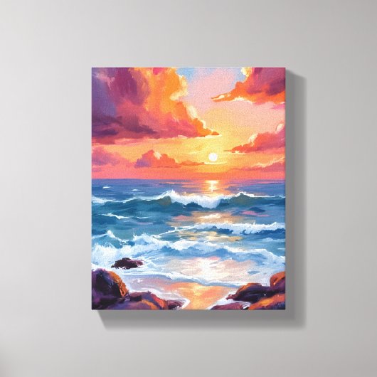 Toile Ocean Sunset Pastel Watercolor Beach Painting (Recto)