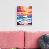 Toile Ocean Sunset Pastel Watercolor Beach Painting (Insitu(Salon))