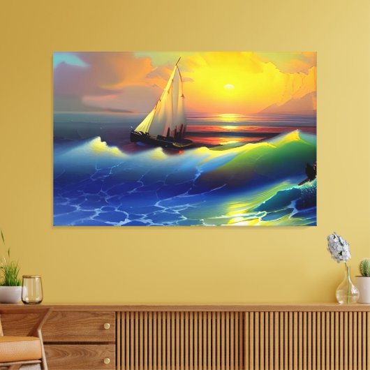 Toile Ocean Waves, voilier et Sunset Reflet (Insitu(Salon))
