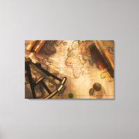 Octant, Boussole Et Télescope Sur Carte Nautique