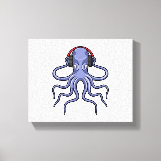 Toile Octopus en musique avec casque (Recto)
