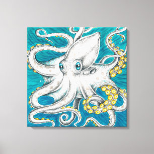 Toile Octopus Tentacles encre turquoise verte