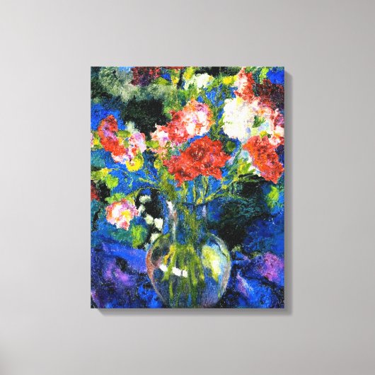 Toile Oeillets dans un vase de verre rond (Recto)