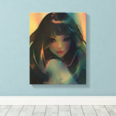 Toile Oeuvre d'Anime Girl entourée de Rainbow Light (Insitu (Plancher de Bois))