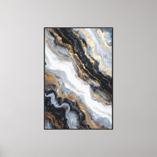 Toile Œuvre d'art abstraite avec motif de marbre noir et