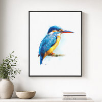 Œuvre d'art aquarelle Martin-pêcheur à ceinture