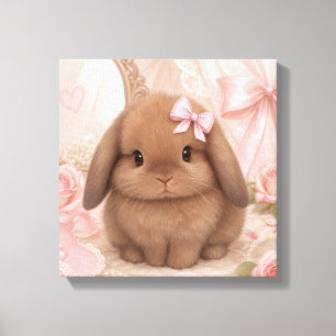 Toile œuvre d'art de lapin coquette rose sur le mur