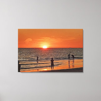 Toile Œuvre d'art murale de plage de coucher de soleil D