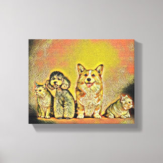 Toile Œuvre d'art pour animaux de compagnie heureux