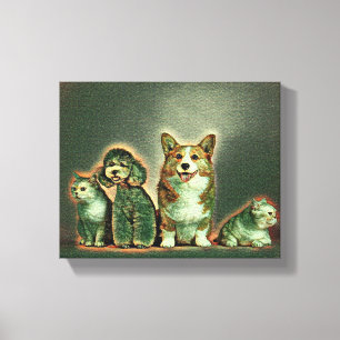 Toile Œuvre d'art pour animaux de compagnie heureux