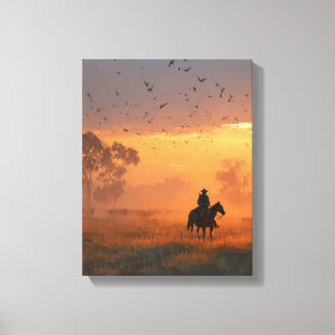 Toile Œuvre d'art représentant un cowboy chevauchant dan