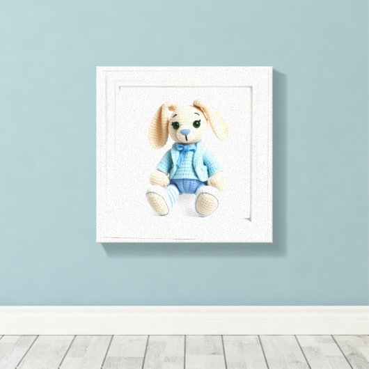 Toile Œuvre d'art Wonder Wall Lapin élégant en bleu (Insitu (Plancher de Bois))