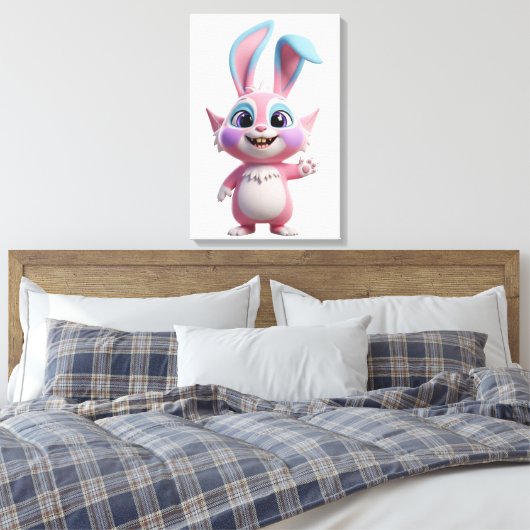 Toile Oeuvre de personnage de lapin de dessin souriant (Insitu(Chambre))