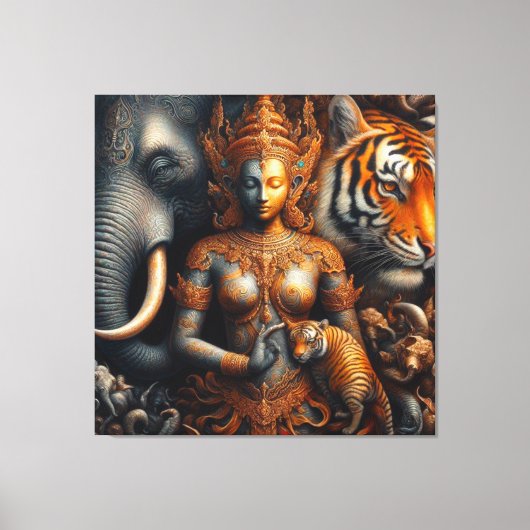 Toile oeuvre d'esprit éléphant tigre (Recto)
