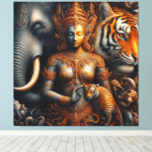 Toile oeuvre d'esprit éléphant tigre (Insitu (Plancher de Bois))