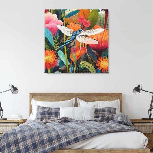 Toile OEuvre florale en acrylique avec ailes blanches (Insitu(Chambre))