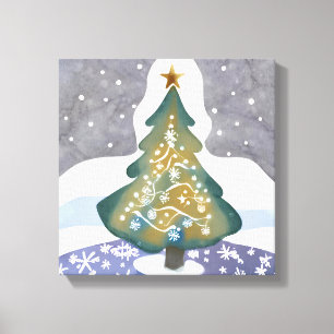 Toile Oh Sapin de Noël   Peinture d'hiver à l'aquarelle