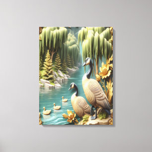 Toile Oies du Canada au milieu des saules pleurs 18x24