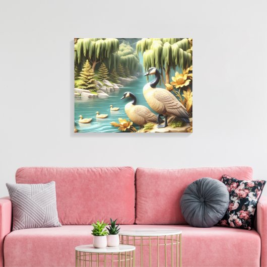 Toile Oies du Canada au milieu des saules pleurs 20x16 (Insitu(Salon))
