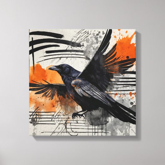Toile Oiseau Abstrait noir orange (Recto)