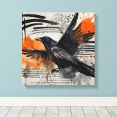 Toile Oiseau Abstrait noir orange (Insitu (Plancher de Bois))