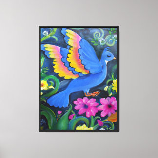 Toile Oiseau bleu dans un jardin