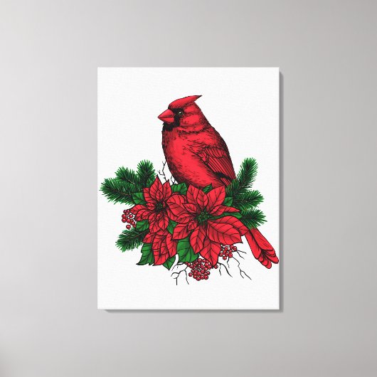 Toile Oiseau cardinal, illustration de Noël (Recto)
