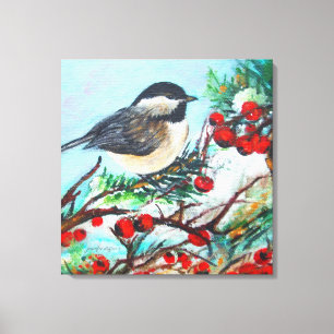 Toile Oiseau De Chickadee À Capuche Noire Aux Berries