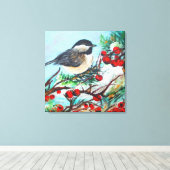 Toile Oiseau De Chickadee À Capuche Noire Aux Berries (Insitu (Plancher de Bois))