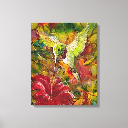Toile Oiseau de mer avec hibiscus rouge (Recto)