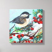 Toile Oiseau De Pickadee Avec Berries En Branche (Recto)