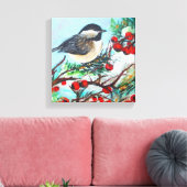 Toile Oiseau De Pickadee Avec Berries En Branche (Insitu(Salon))