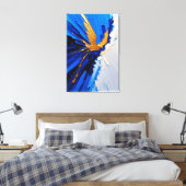 Toile Oiseau doré en vol Abstrait Impasto Bleu Or (Insitu(Chambre))