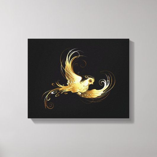 Toile Oiseau doré sur fond noir (Recto)
