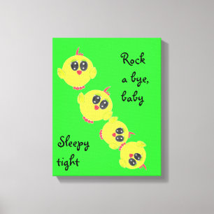 Toile Oiseau jaune vert bébé
