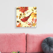 Toile Oiseau rouge dans un jardin fleuri (Insitu(Salon))