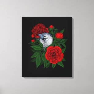 Toile Oiseau sur un bouquet de pivoines rouges
