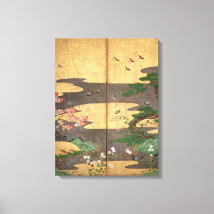 Toile Oiseaux avec des fleurs d'automne et d'hiver