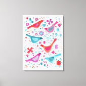 Toile Oiseaux d'aquarelle dans un jardin de fleurs peint (Recto)