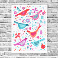 Oiseaux d'aquarelle dans un jardin de fleurs peint