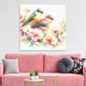 Toile Oiseaux de l'amour doux pastel de printemps Fleurs (Insitu(Salon))