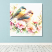 Toile Oiseaux de l'amour doux pastel de printemps Fleurs (Insitu (Plancher de Bois))