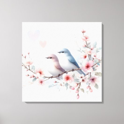 Toile Oiseaux de l'amour romantique Branche de fleurs de (Recto)