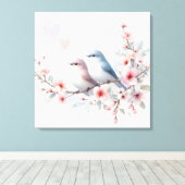 Toile Oiseaux de l'amour romantique Branche de fleurs de (Insitu (Plancher de Bois))