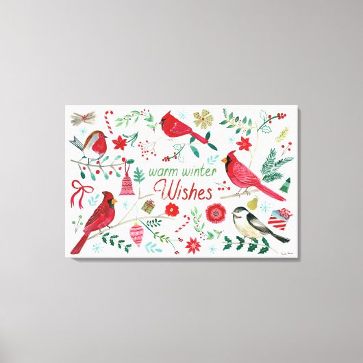 Toile Oiseaux d'hiver - Voeux chauds (Recto)