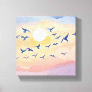 Toile Oiseaux en vol Coucher de soleil Nature Aquarell