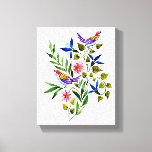 Toile Oiseaux et fleurs de couleur vive Aquarelle (Recto)